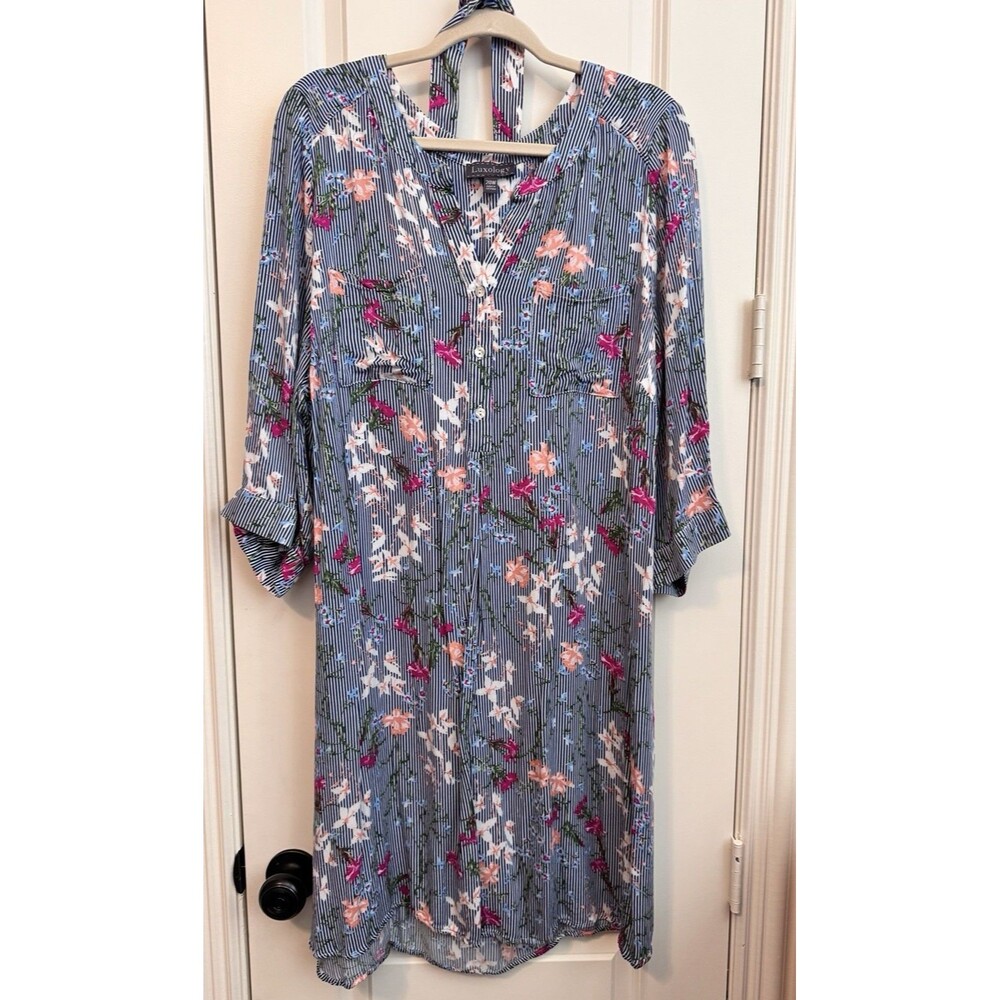 Luxology Women's Striped Tunic Shirt Dress Plus Sized  1X 100% Cotton Easter